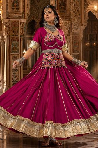 rani pink cotton embroidered ghagra choli