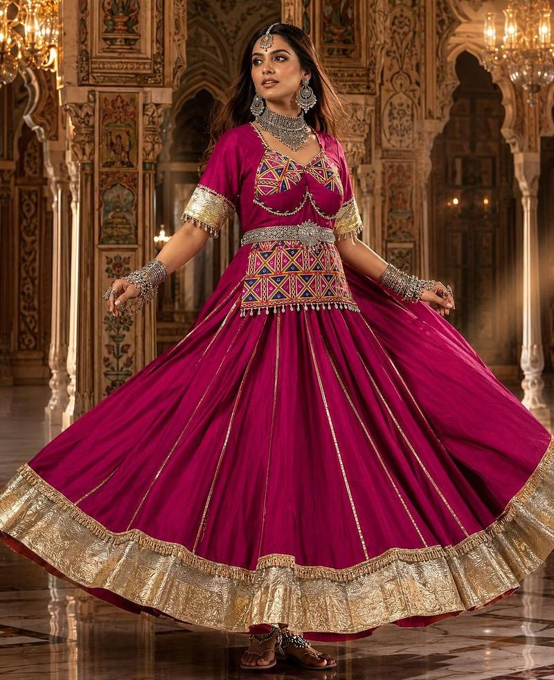 rani pink cotton embroidered ghagra choli
