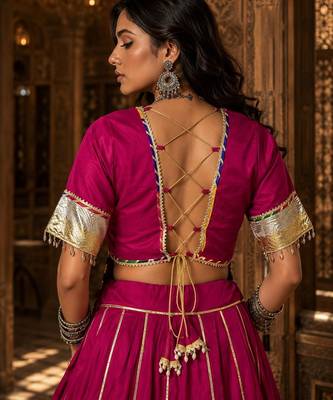 rani pink cotton embroidered ghagra choli 2
