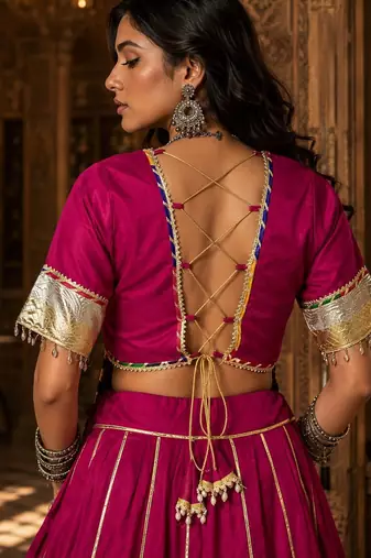 rani pink cotton embroidered ghagra choli