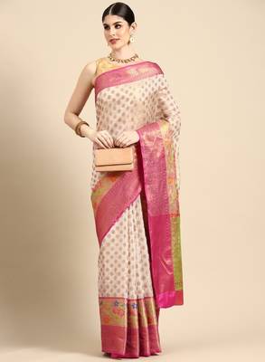 Ethnic motifs zari silk cotton kasauv saree 1