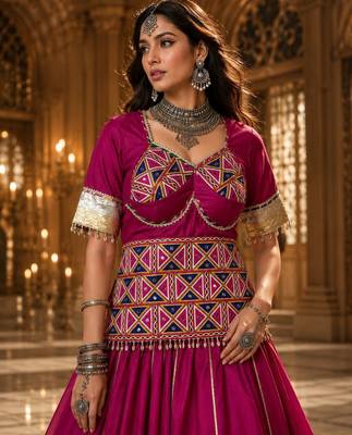 rani pink cotton embroidered ghagra choli 3