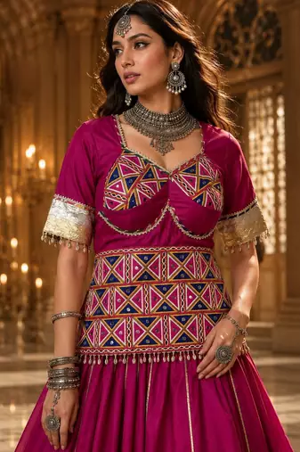 rani pink cotton embroidered ghagra choli