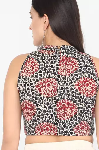 Multi cotton ajrak printed non padded blouse
