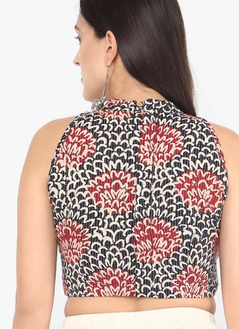 Multi cotton ajrak printed non padded blouse
