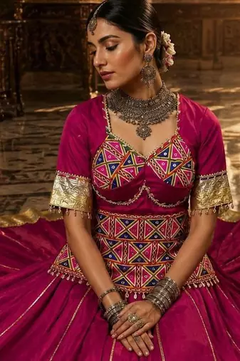 rani pink cotton embroidered ghagra choli