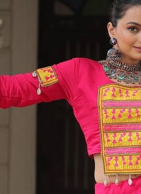 multicolor silk blend embroidered ghagra choli 2
