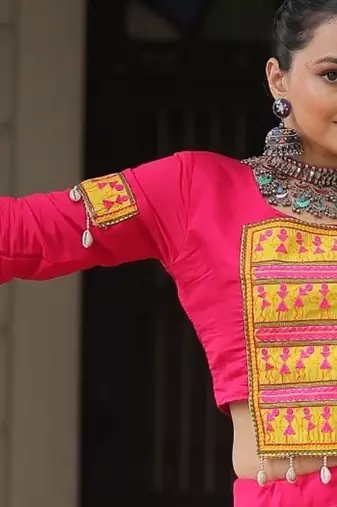multicolor silk blend embroidered ghagra choli