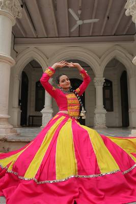 multicolor silk blend embroidered ghagra choli 3