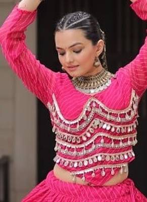 hot pink art silk printed ghagra choli 2