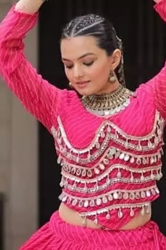 hot pink art silk printed ghagra choli