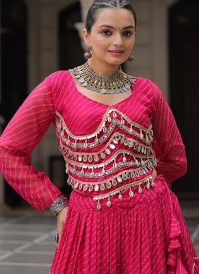 hot pink art silk printed ghagra choli 3