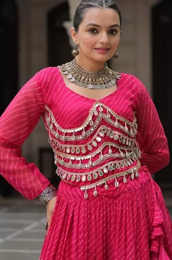 hot pink art silk printed ghagra choli
