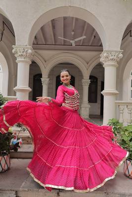 hot pink art silk printed ghagra choli 4