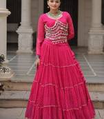 hot pink art silk printed ghagra choli