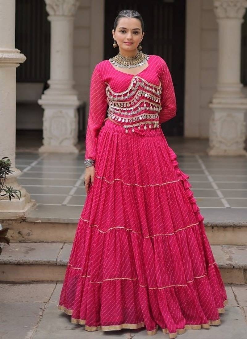 hot pink art silk printed ghagra choli