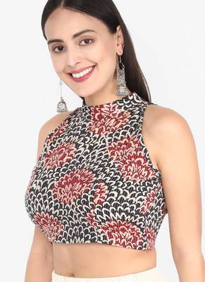 Multi cotton ajrak printed non padded blouse 3