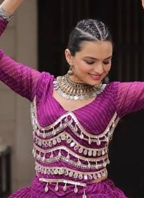 purple art silk printed ghagra choli 2