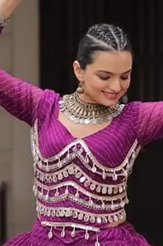 purple art silk printed ghagra choli