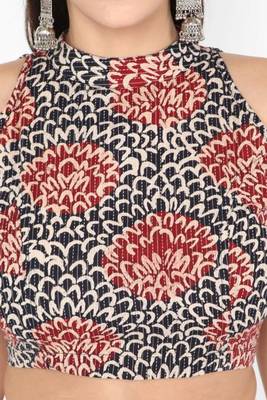 Multi cotton ajrak printed non padded blouse 4