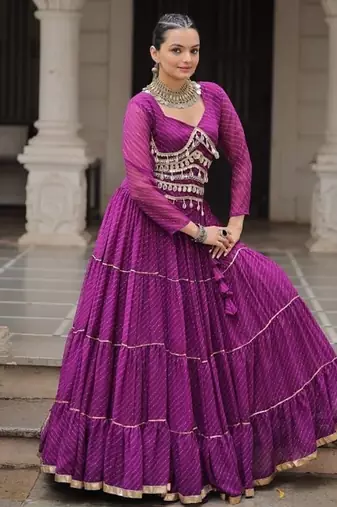 purple art silk printed ghagra choli