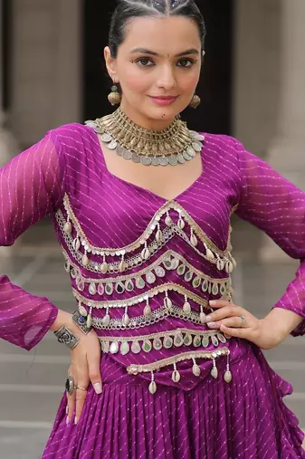 purple art silk printed ghagra choli