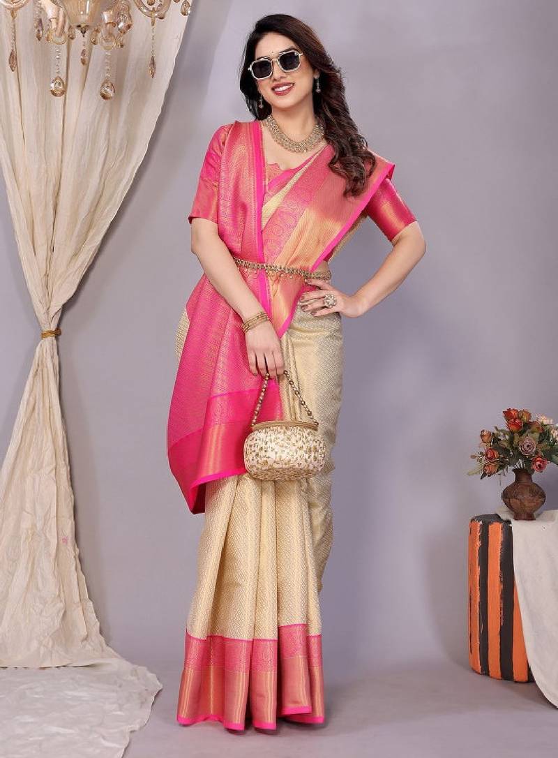 woven design zari kanjeevaram saree with unstitched blouse piece