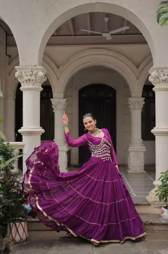 purple art silk printed ghagra choli