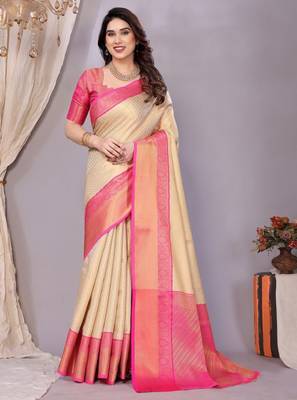 woven design zari kanjeevaram saree with unstitched blouse piece 2