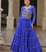 royal blue art silk printed ghagra choli