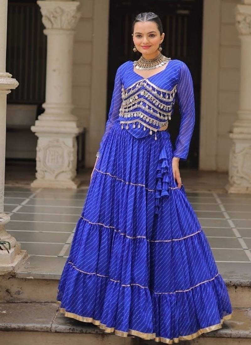royal blue art silk printed ghagra choli