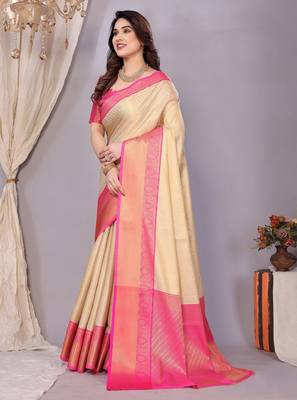 woven design zari kanjeevaram saree with unstitched blouse piece 3