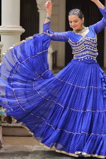 royal blue art silk printed ghagra choli
