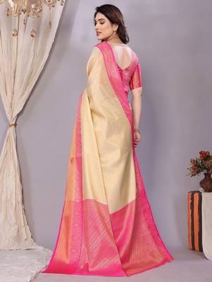 woven design zari kanjeevaram saree with unstitched blouse piece 4