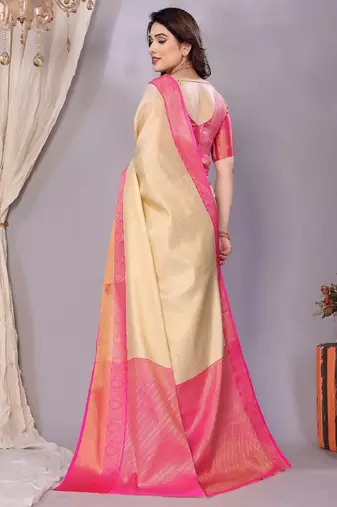 cream zari work pure silk kanjeevaram saree with unstitched blouse