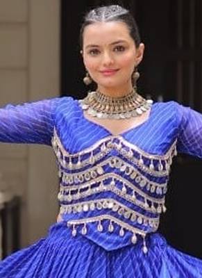 royal blue art silk printed ghagra choli 3