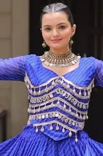 royal blue art silk printed ghagra choli