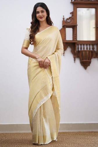 cream sanwariya ethnic motif woven zari silk kanjeevaram saree