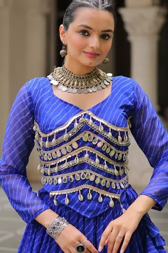 royal blue art silk printed ghagra choli