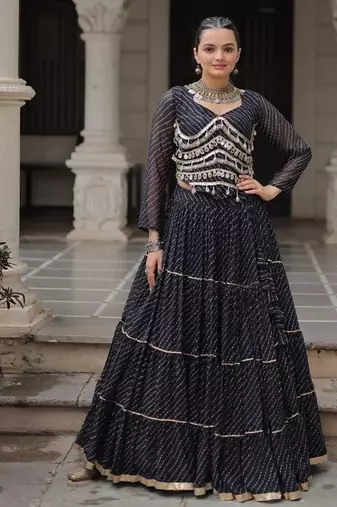 black art silk printed ghagra choli