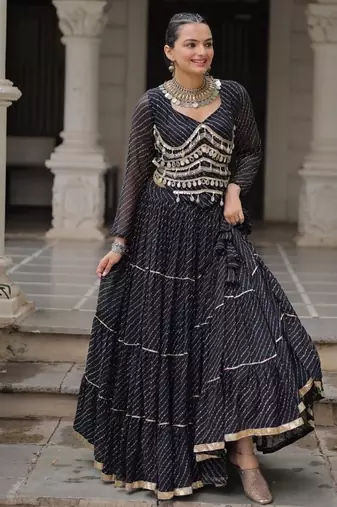 black art silk printed ghagra choli