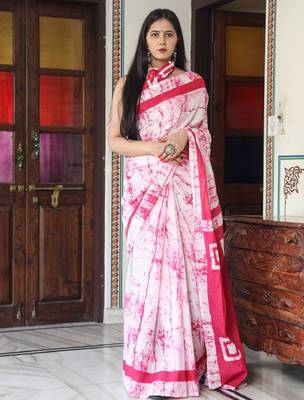 Tie and dye pure cotton block print saree 1