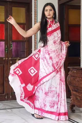 Tie and dye pure cotton block print saree