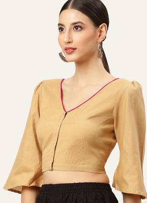 Beige cotton solid non padded blouse 4
