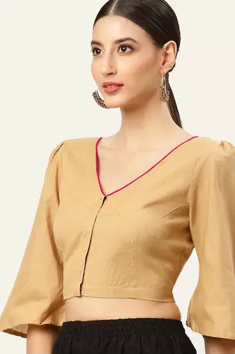Beige cotton solid non padded blouse