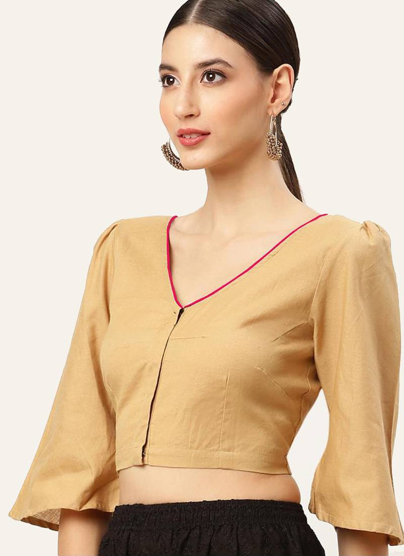 Beige cotton solid non padded blouse