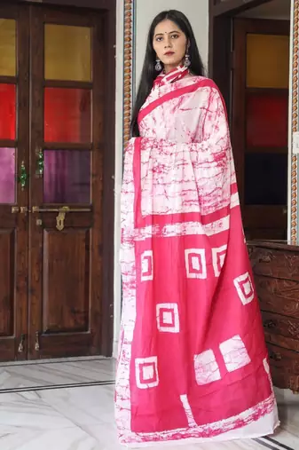 Tie and dye pure cotton block print saree