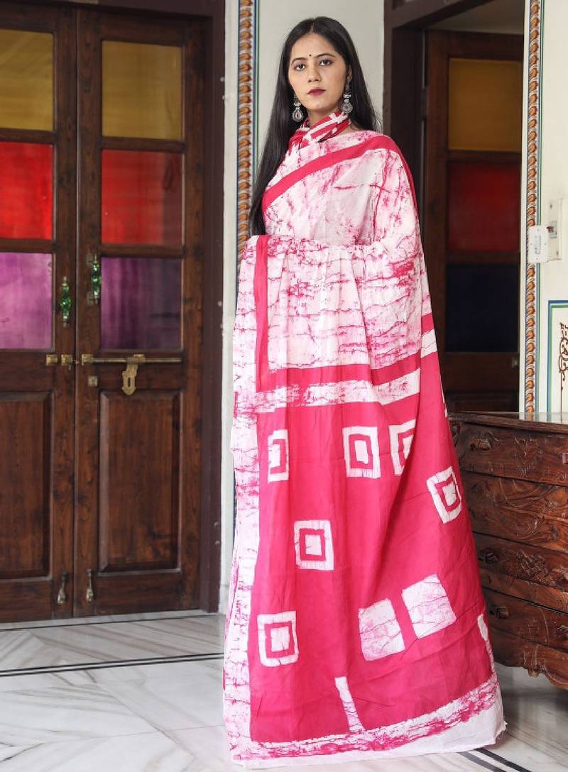 Tie and dye pure cotton block print saree