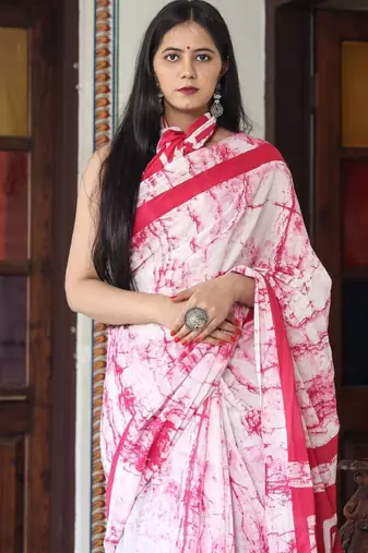 Tie and dye pure cotton block print saree