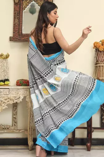 Pure cotton block print saree